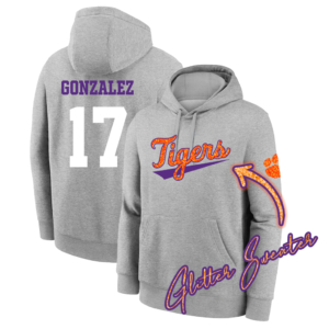 Tigers GLITTER Hoodie - Cotton Grey - Custom Name & Number